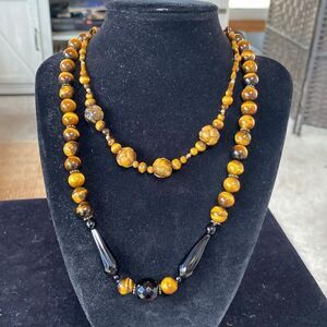 Set of 2 Tiger Eye Beaded Necklaces 18”